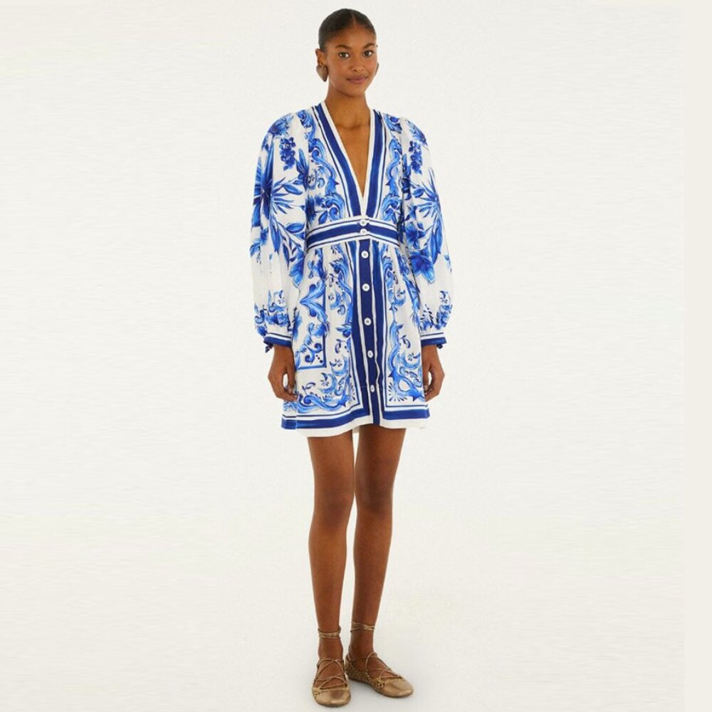 Farm Rio Off-White Garden Tiles Mini Dress - Picture 4 of 16